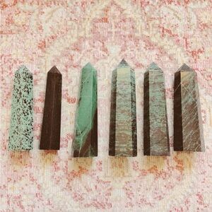 Ruby Zoisite Set of Six Green and Black Crystal Towers Authentic